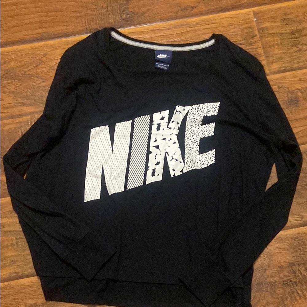 Nike Black Long Sleeve Top with White Graphic